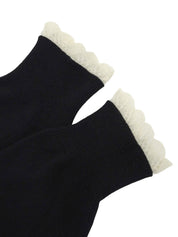 Cashmere ruffle design short sleeve knit top in black/white