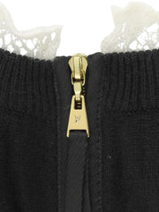 Cashmere ruffle design short sleeve knit top in black/white