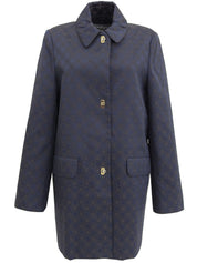 ガンチーニパターンコート ネイビー/ブラウン