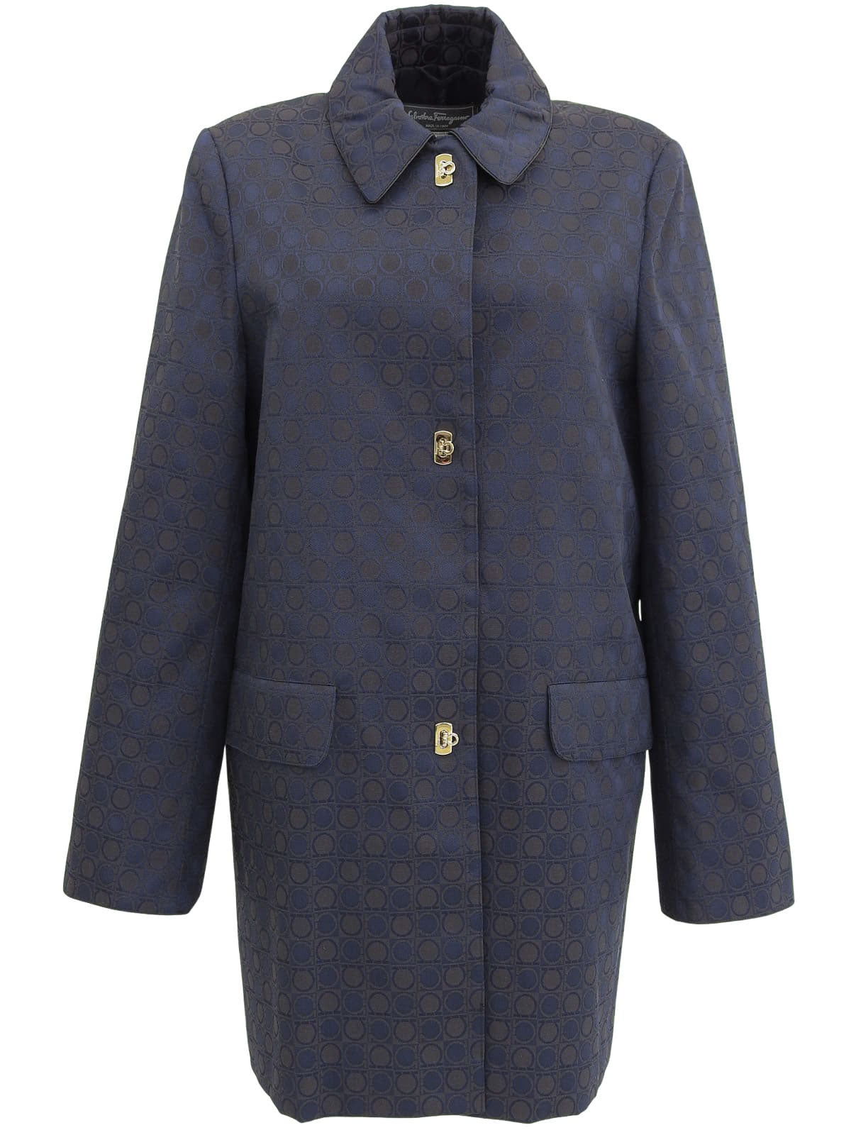 Gancini Pattern Coat #40 Navy/Brown
