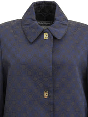 ガンチーニパターンコート ネイビー/ブラウン