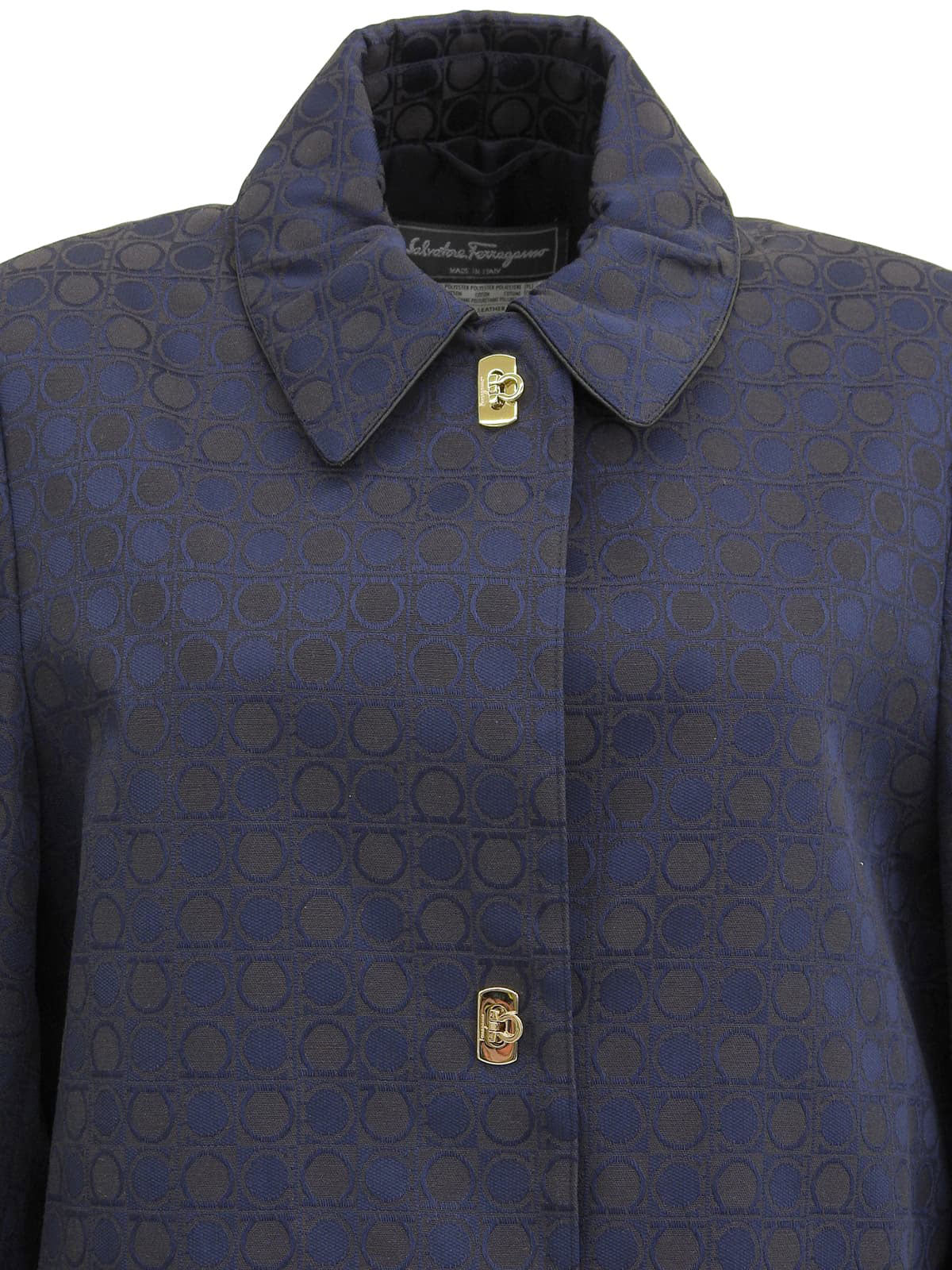 Gancini Pattern Coat #40 Navy/Brown
