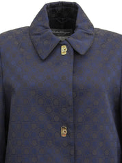 Gancini Pattern Coat #40 Navy/Brown
