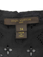 Lace Monogram Pattern Half Sleeve Blouse in Black