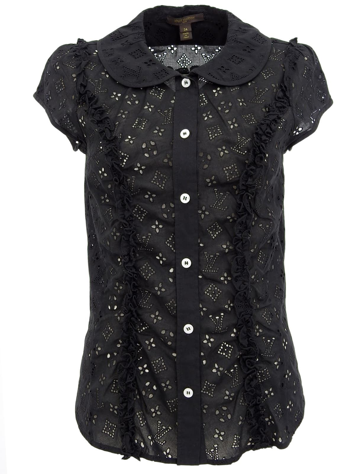 Lace Monogram Pattern Half Sleeve Blouse in Black