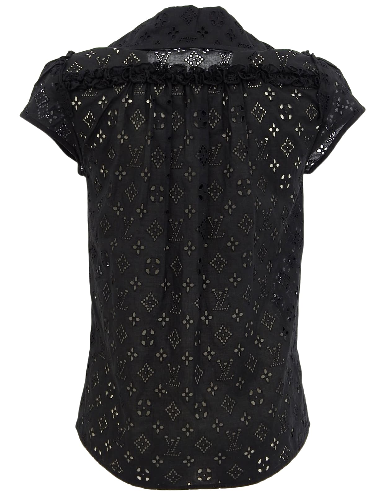 Lace Monogram Pattern Half Sleeve Blouse in Black
