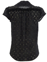 Lace Monogram Pattern Half Sleeve Blouse in Black