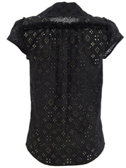 Lace Monogram Pattern Half Sleeve Blouse in Black