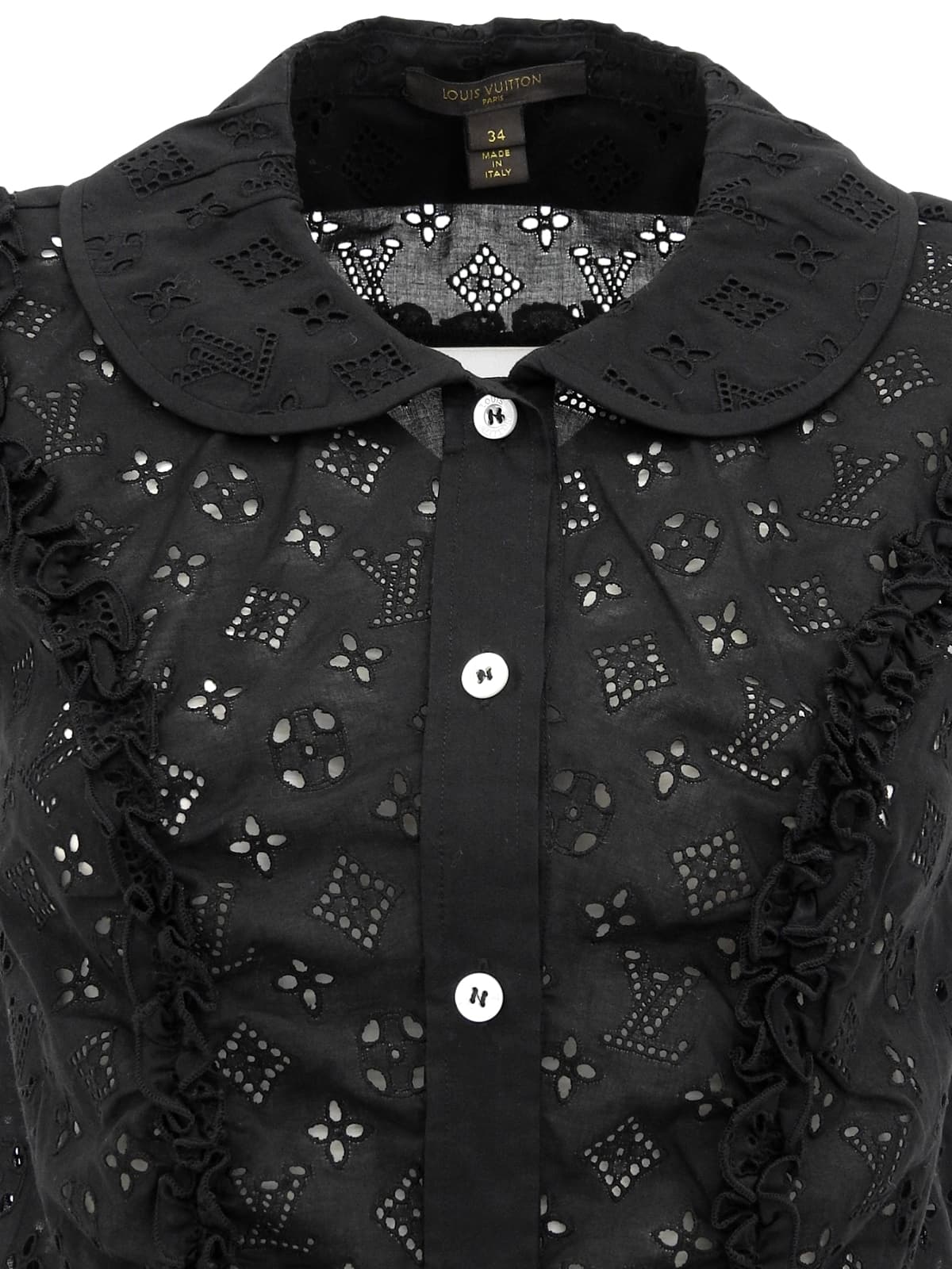 Lace Monogram Pattern Half Sleeve Blouse in Black