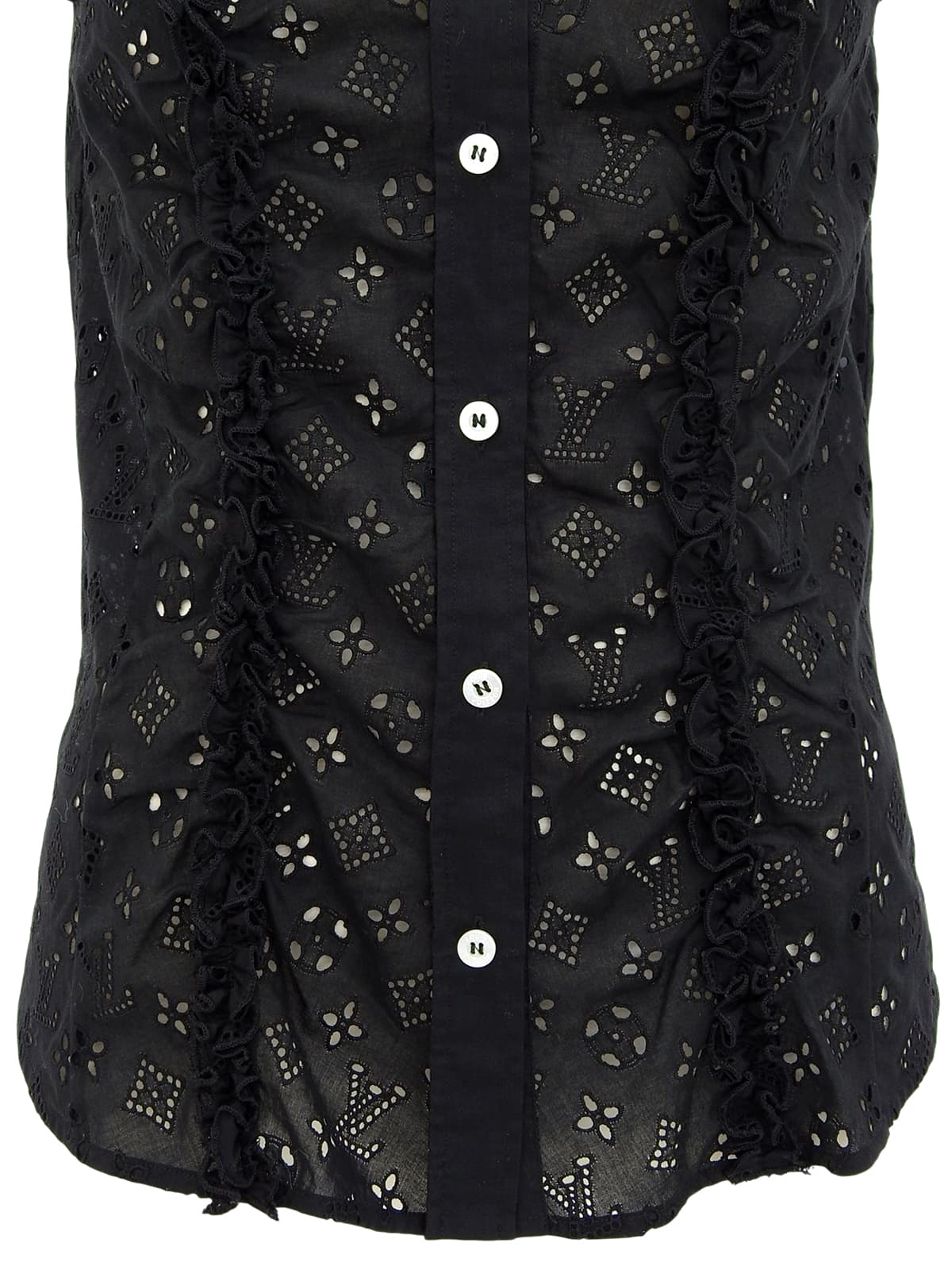 Lace Monogram Pattern Half Sleeve Blouse in Black