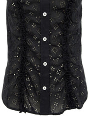 Lace Monogram Pattern Half Sleeve Blouse in Black