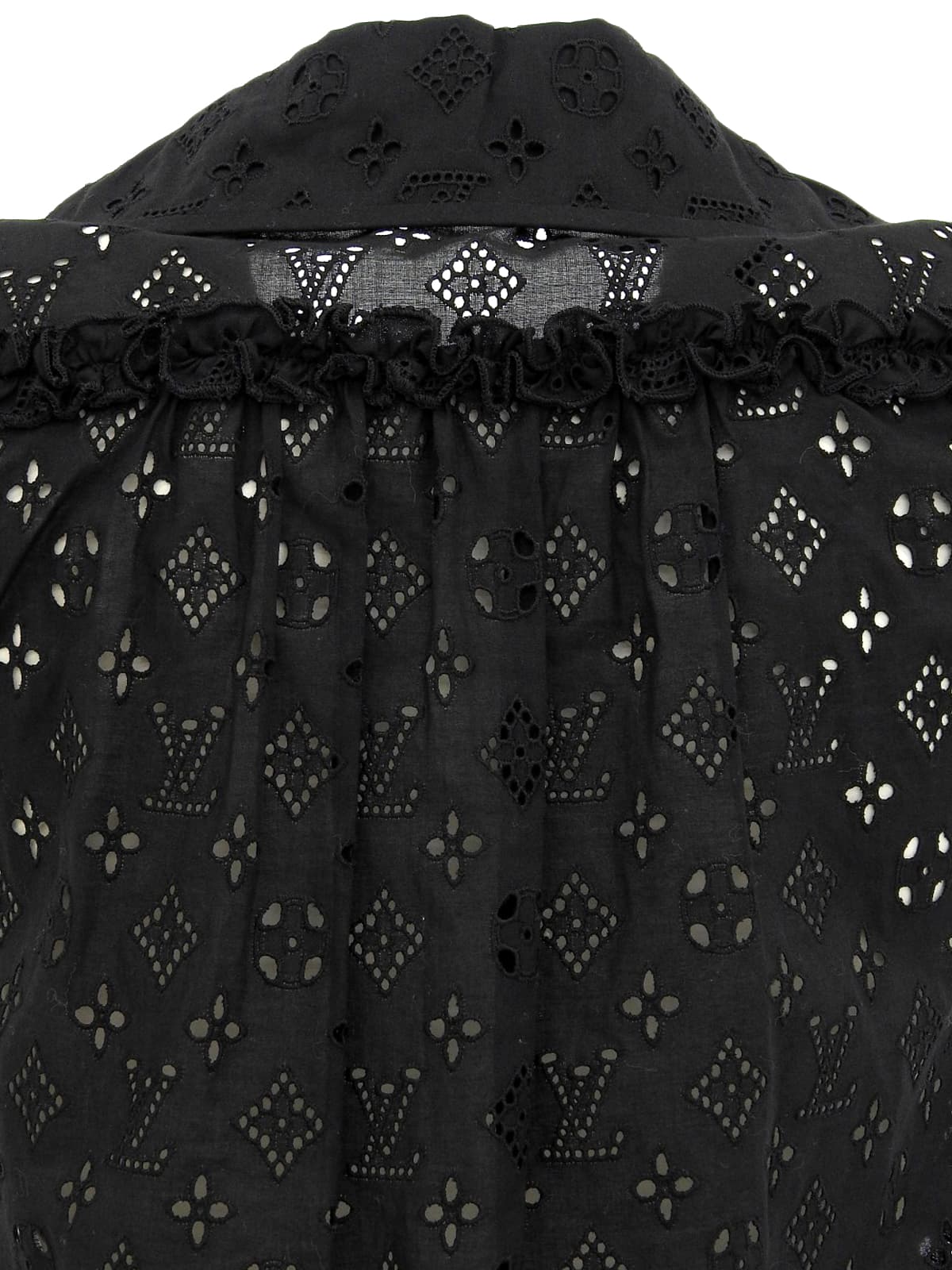 Lace Monogram Pattern Half Sleeve Blouse in Black