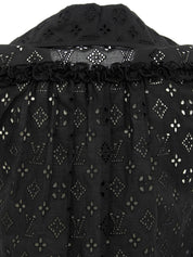 Lace Monogram Pattern Half Sleeve Blouse in Black