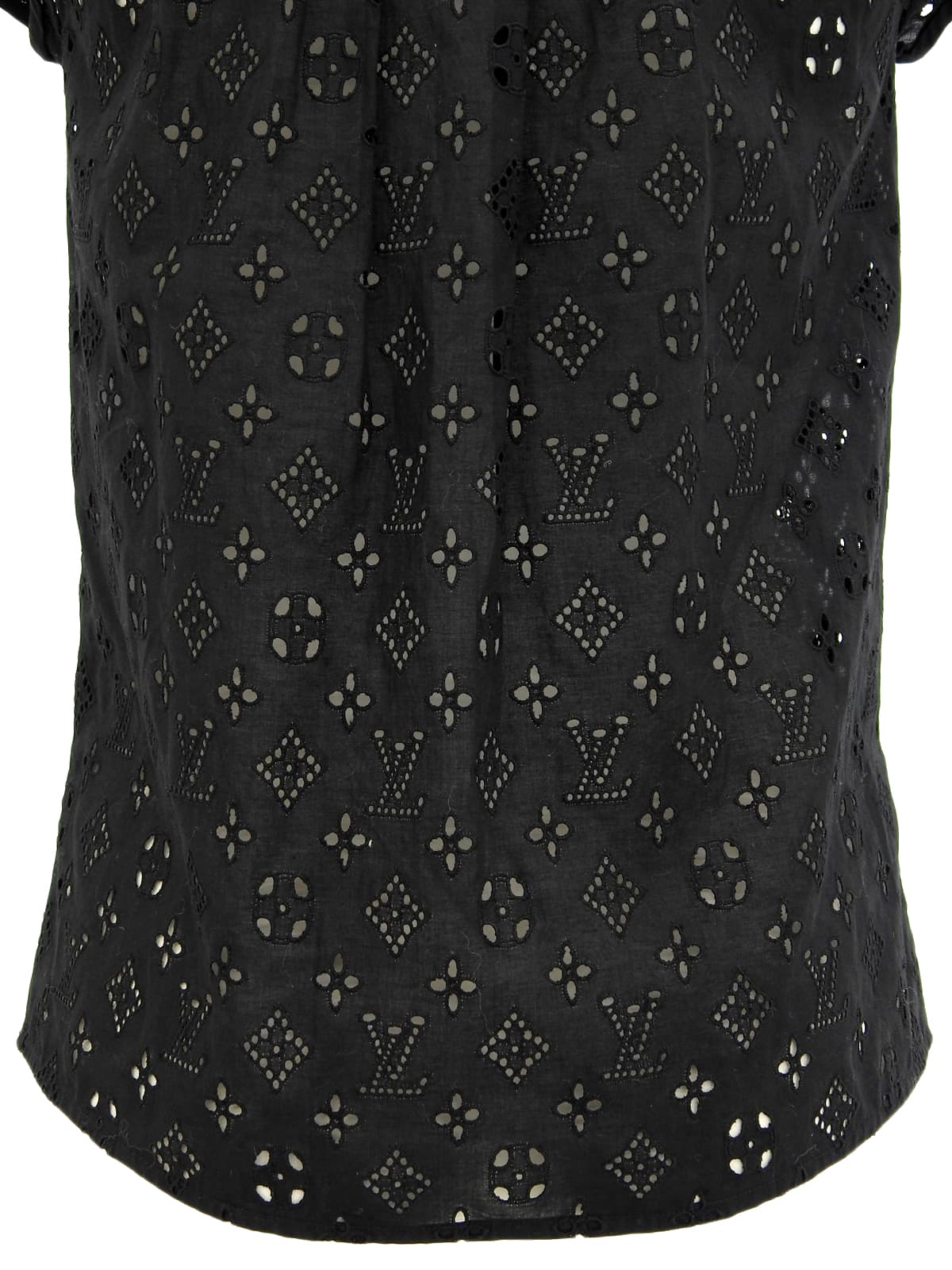 Lace Monogram Pattern Half Sleeve Blouse in Black