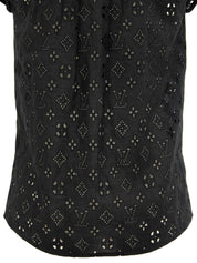 Lace Monogram Pattern Half Sleeve Blouse in Black