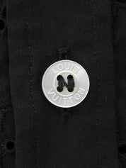 Lace Monogram Pattern Half Sleeve Blouse in Black