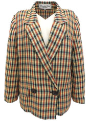 チェックパターンスクエアボタンジャケット グリーン/レッド/イエロー