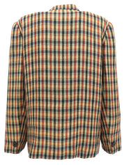 チェックパターンスクエアボタンジャケット グリーン/レッド/イエロー