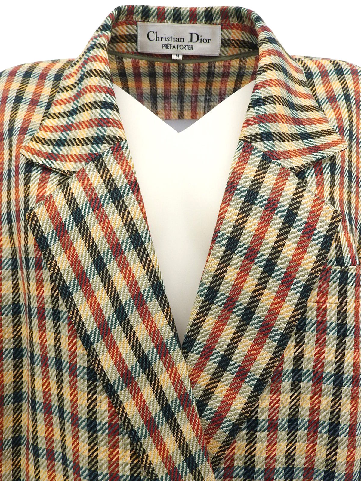 チェックパターンスクエアボタンジャケット グリーン/レッド/イエロー