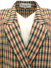 チェックパターンスクエアボタンジャケット グリーン/レッド/イエロー