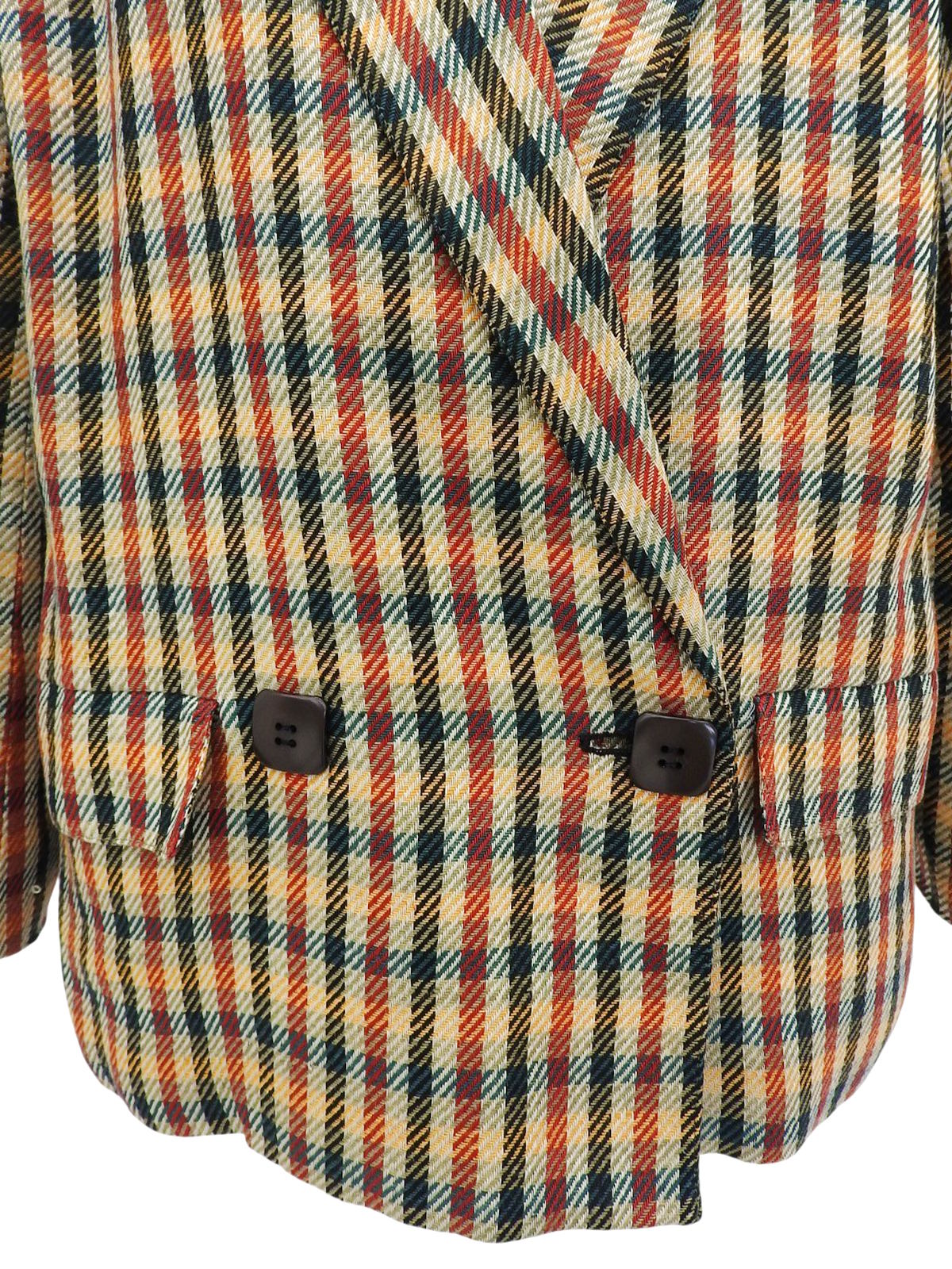 チェックパターンスクエアボタンジャケット グリーン/レッド/イエロー