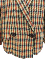 チェックパターンスクエアボタンジャケット グリーン/レッド/イエロー