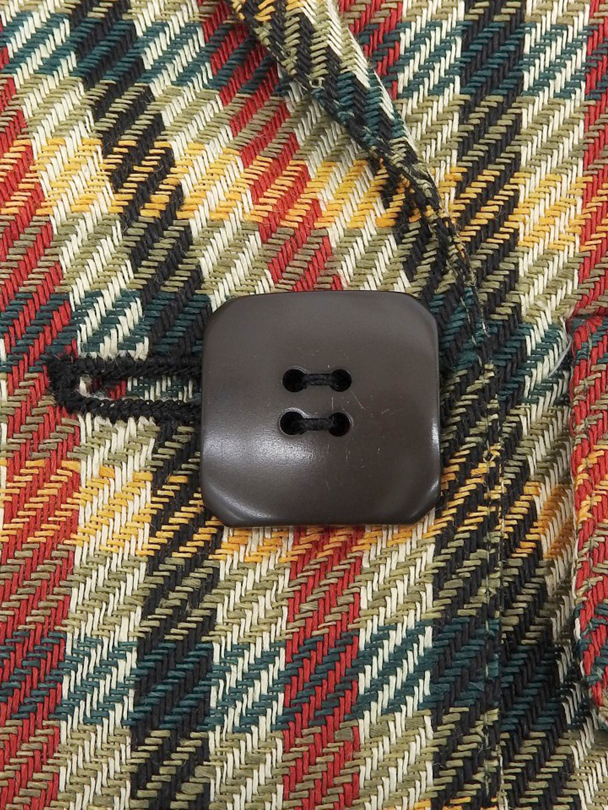 チェックパターンスクエアボタンジャケット グリーン/レッド/イエロー