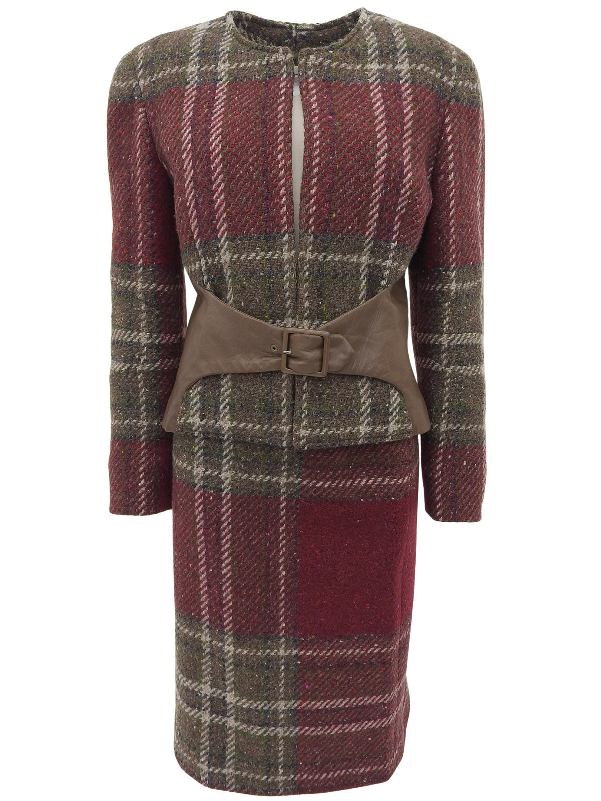 チェックパターンウエストベルトセットアップ ボルドー/カーキ/マルチ