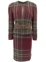 チェックパターンウエストベルトセットアップ ボルドー/カーキ/マルチ