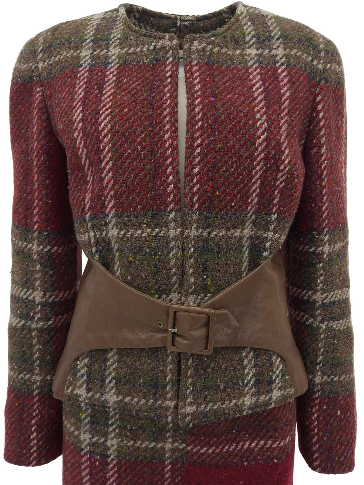 チェックパターンウエストベルトセットアップ ボルドー/カーキ/マルチ