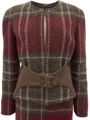 チェックパターンウエストベルトセットアップ ボルドー/カーキ/マルチ