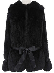 リボンデザインファーコート ブラック