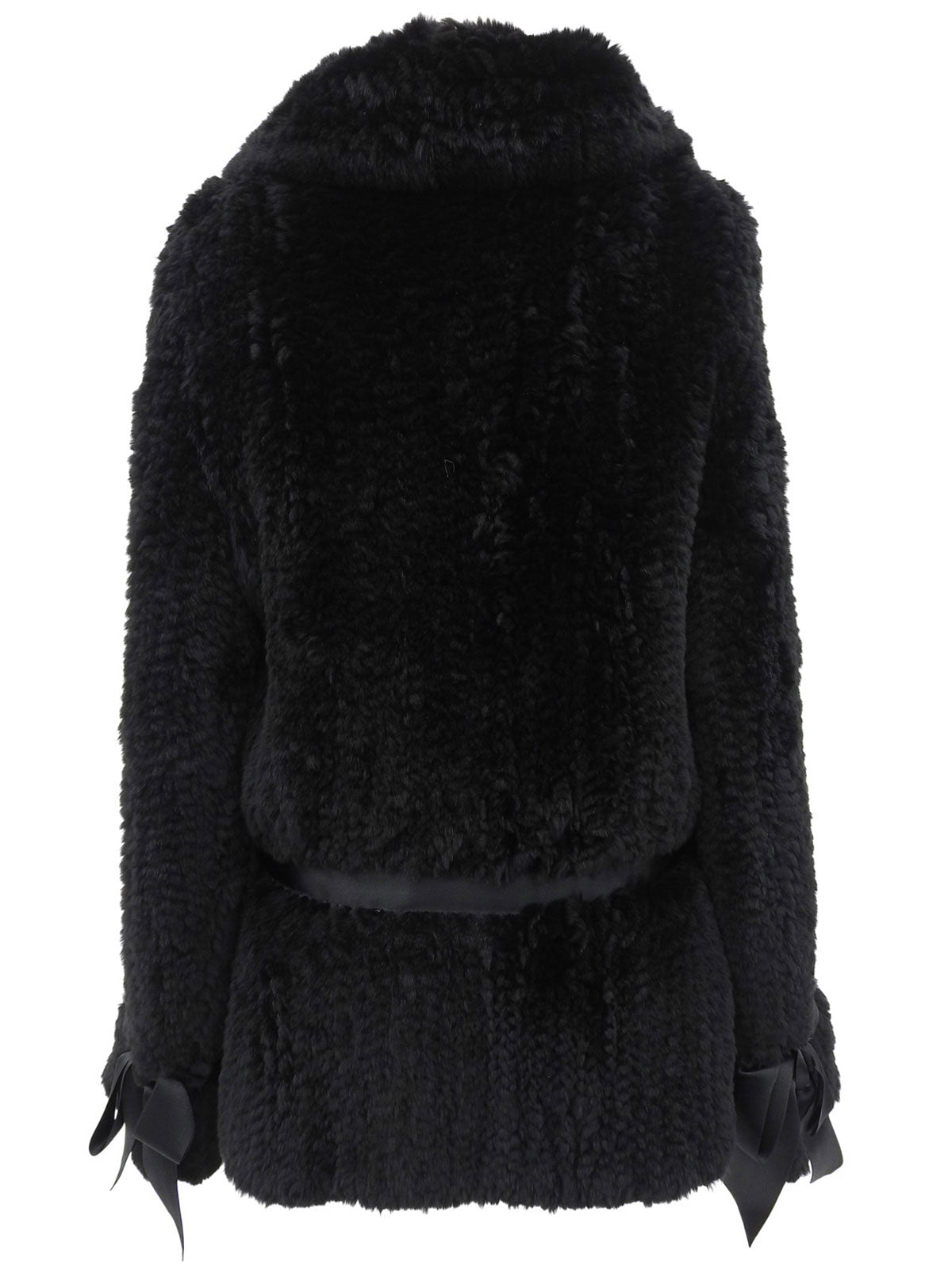 リボンデザインファーコート ブラック