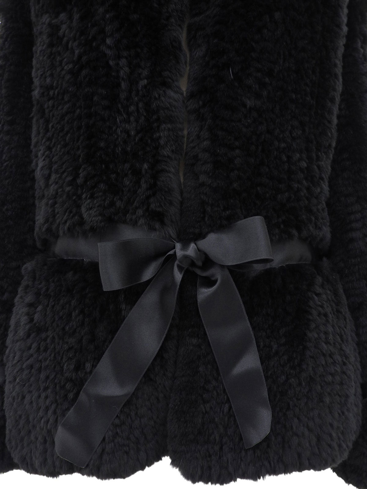 リボンデザインファーコート ブラック