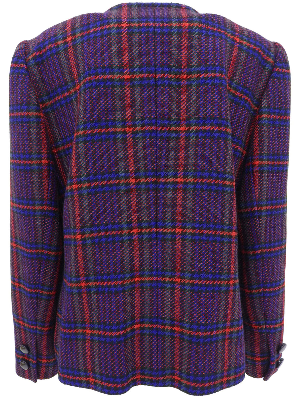ウールチェックパターンノーカラージャケット レッド/ブルー/マルチ