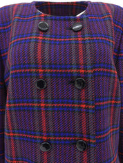 ウールチェックパターンノーカラージャケット レッド/ブルー/マルチ