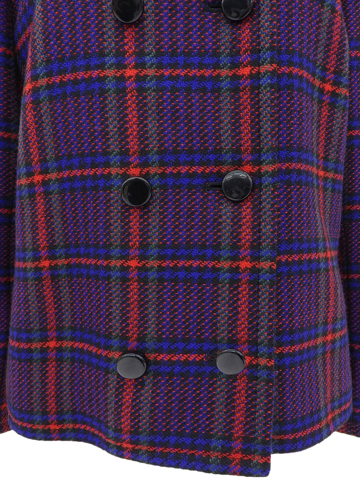 ウールチェックパターンノーカラージャケット レッド/ブルー/マルチ