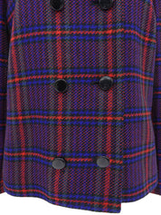 ウールチェックパターンノーカラージャケット レッド/ブルー/マルチ
