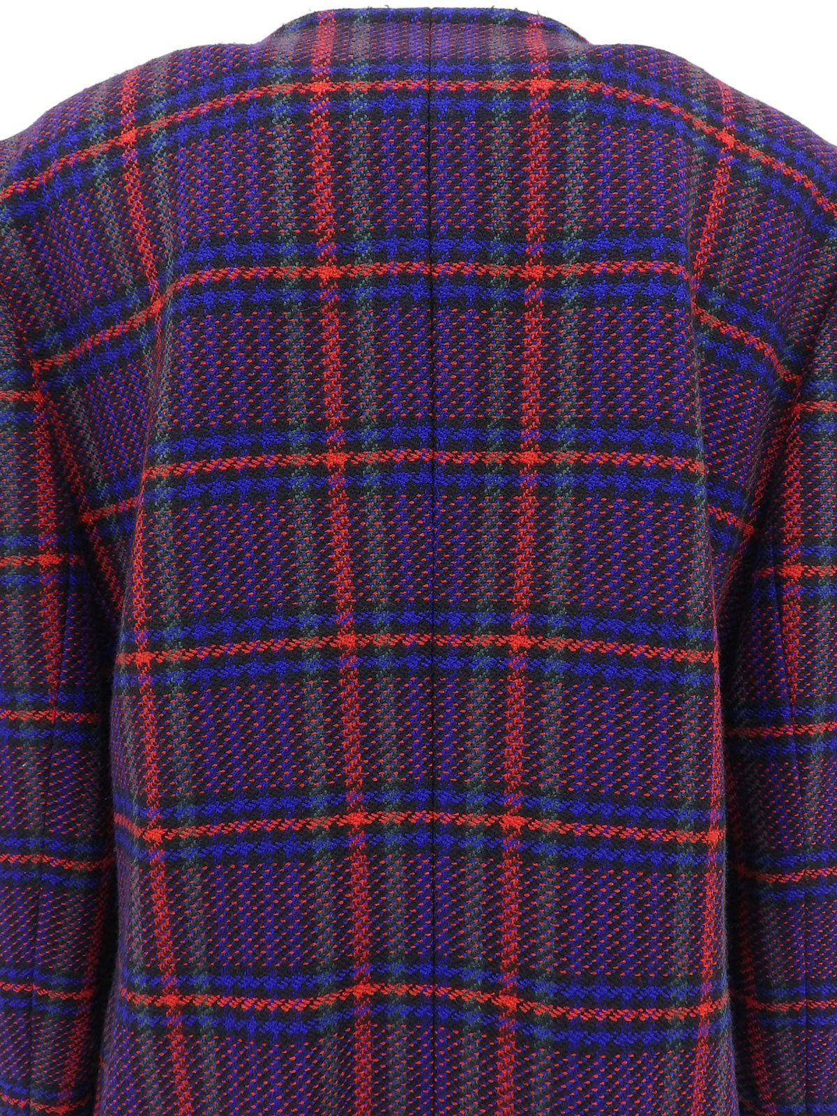ウールチェックパターンノーカラージャケット レッド/ブルー/マルチ