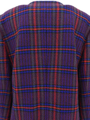 ウールチェックパターンノーカラージャケット レッド/ブルー/マルチ