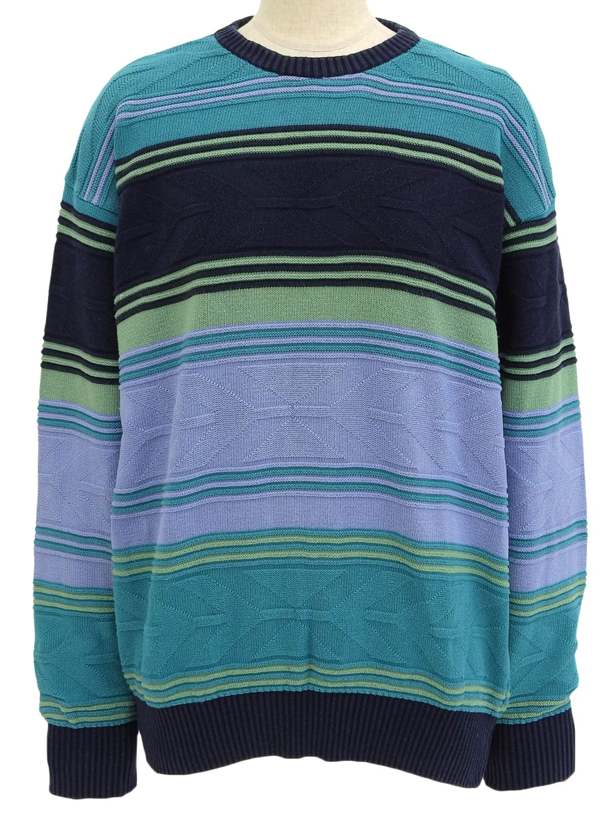 Border Pattern Knit Sweater in Green/Purple/Multi