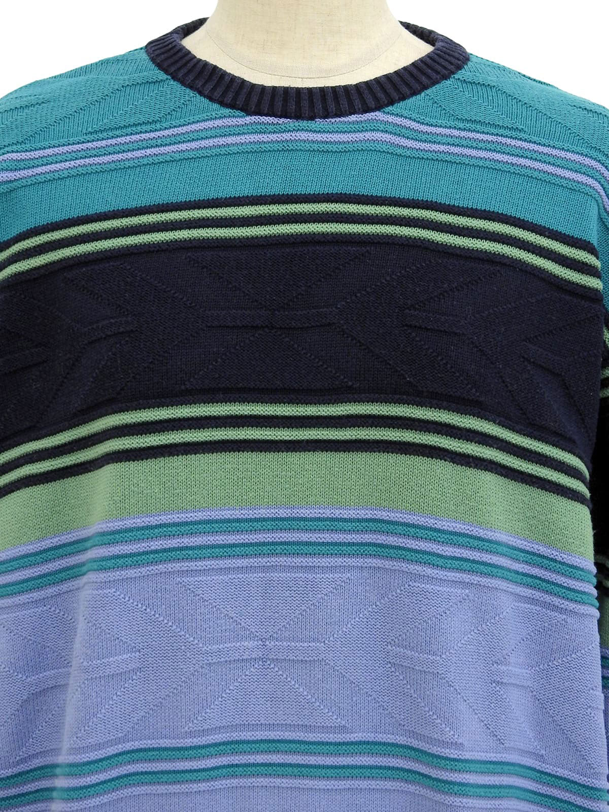 Border Pattern Knit Sweater in Green/Purple/Multi