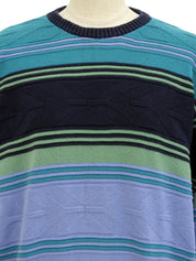 ボーダーパターンニットセーター グリーン/パープル/マルチ