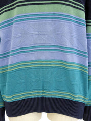 ボーダーパターンニットセーター グリーン/パープル/マルチ