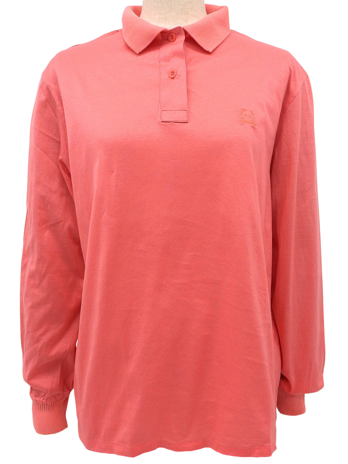 ロゴ刺繍長袖ポロシャツ コーラルピンク