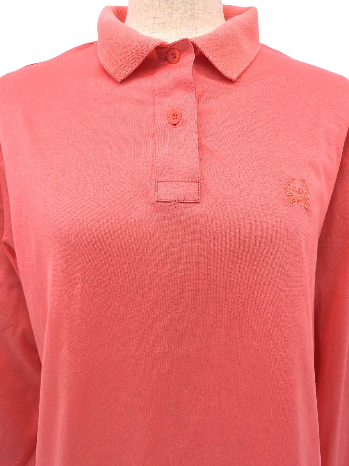 ロゴ刺繍長袖ポロシャツ コーラルピンク