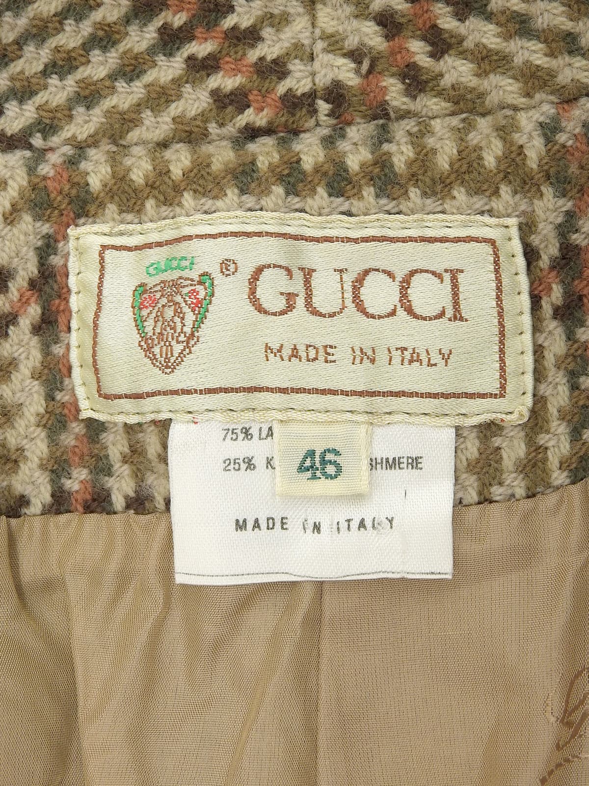 チェックパターンロゴボタンコート ベージュ/ブラウン