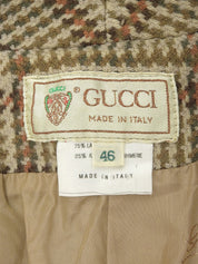 チェックパターンロゴボタンコート ベージュ/ブラウン