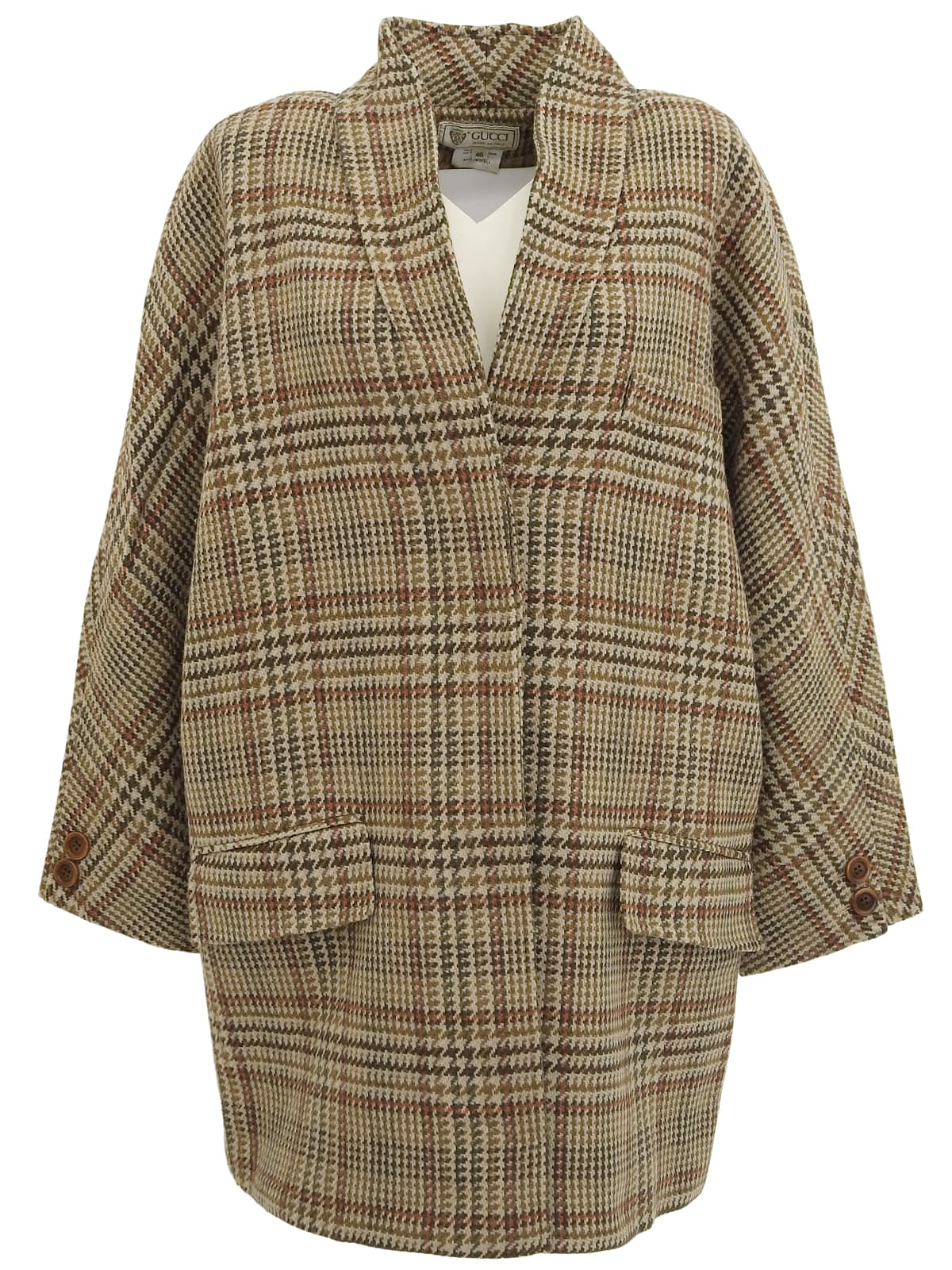 チェックパターンロゴボタンコート ベージュ/ブラウン