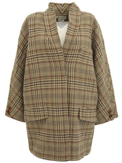 チェックパターンロゴボタンコート ベージュ/ブラウン